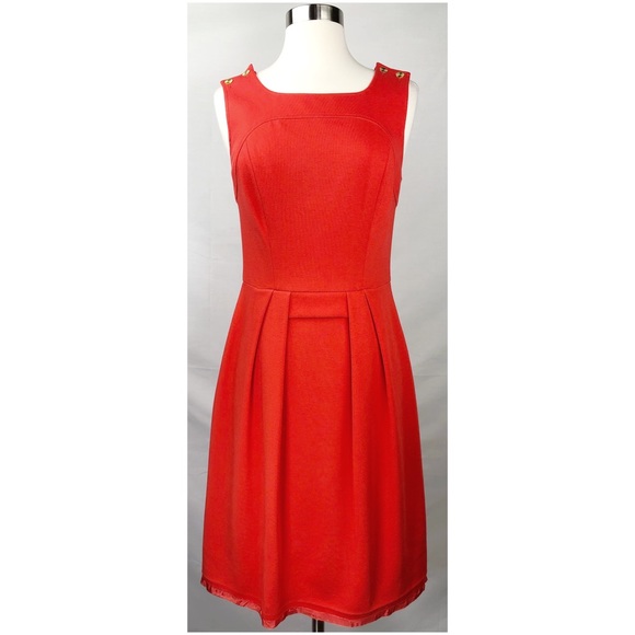 Trina Turk Women's Size 4 Red / Orange Dress with gold button details - Picture 2 of 8